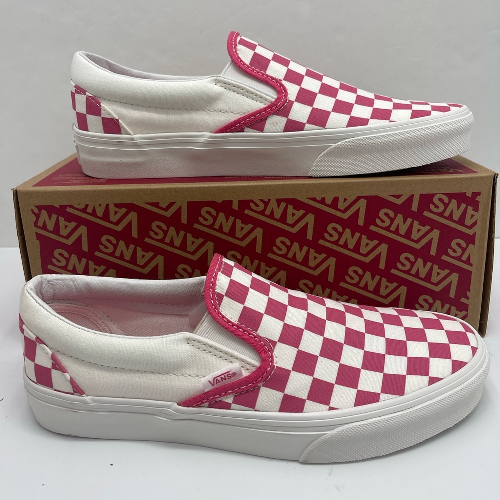 Vans Pink and White Checkered Slip-On Sneakers